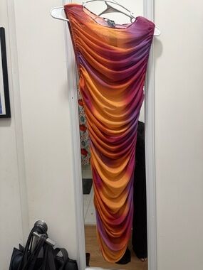 Zara Orange to Purple Ombre Sheer Midi Dress